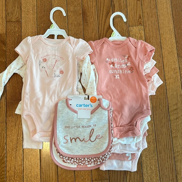Carter's Other - Carters Lot of NWT Baby Girl Clothing Layette Bodysuit Bib 0-3 3M Pink White